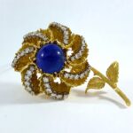 18K Y/G DIA, LAPIS LAZALI BROOCH
