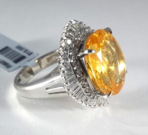 YELLOW/ORANGE SAPP & DIA PLAT RING - Image 2