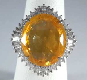 YELLOW/ORANGE SAPP & DIA PLAT RING