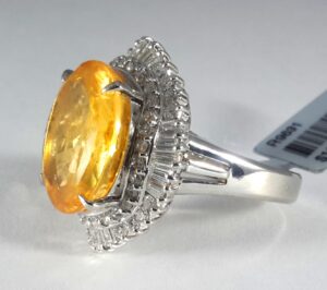 YELLOW/ORANGE SAPP & DIA PLAT RING - Image 4