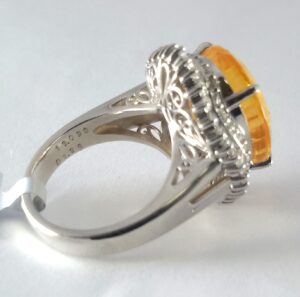 YELLOW/ORANGE SAPP & DIA PLAT RING - Image 5