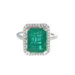 EMERALD & DIA 14KW HALO RING