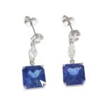 SAPPHIRE & DIA 18KW DROP EARRINGS