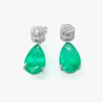 EMERALD & DIA 18KW EARRINGS