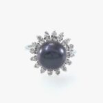BLACK PEARL & DIA 18KW RING