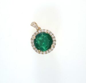 EMERALD & DIA 14KY ROUND PENDANT