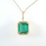 COLOMBIAN EMERALD & DIA 14KY NECKLACE