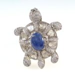 DIA SILVER/YG TURTLE RING