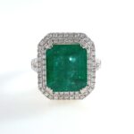 EMERALD & DIA 14KW DOUBLE-HALO RING