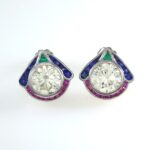 DIA & EMLD/RUBY/SAPH PLAT STUD EARRINGS