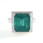 EMERALD & DIA 14KW HALO RING