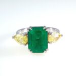 EMERALD & FANCY YELLOW DIA 18KW RING