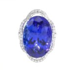 TANZANITE & DIA 14KW HALO RING