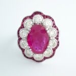 RUBY & DIA 18KW FLOWER RING