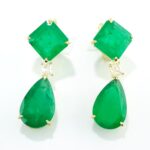 EMERALD & DIA 18KY DROP EARRINGS
