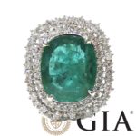 GIA EMERALD & DIA 18KW HALO RING