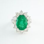 EMERALD & DIA 18KW HALO RING