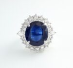 SAPPHIRE & DIA PLAT DOUBLE-HALO RING