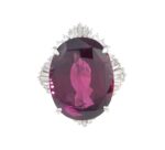 RHODOLITE GARNET & DIA PLAT RING