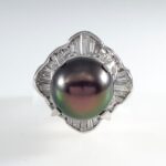BLACK PEARL & DIA PLAT RING