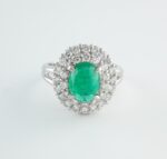 EMERALD & DIA PLAT DOUBLE-HALO RING