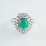 EMERALD & DIA PLAT DOUBLE-HALO RING