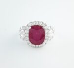 RUBY & DIA 14KW 3-STONE RING