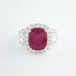 RUBY & DIA 14KW 3-STONE RING
