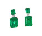 EMERALD & DIA 18KW DROP EARRINGS