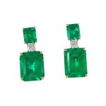 EMERALD & DIA 18KW DROP EARRINGS