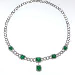 EMERALD & DIA 18KW LINK NECKLACE
