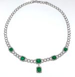 EMERALD & DIA 18KW LINK NECKLACE