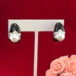18K PEARL & Onyx DIAMOND EARRINGS