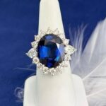 GIA SAPPHIRE & DIA 18KW HALO RING